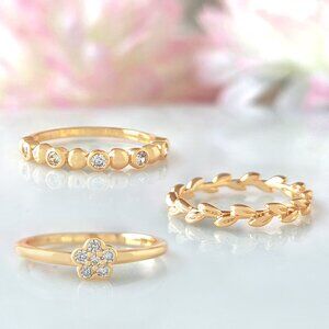 Dainty Gold Flower Leaf Boho 3-ring set, Charmed Aroma Wanderlust Collection